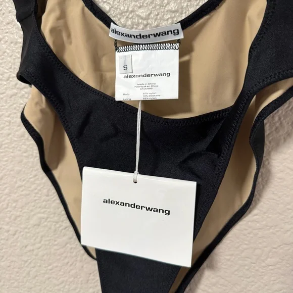 NWT Alexander Wang Cutout Logo Swimsuit Black Rhinestone Spring Break Beach S - Picture 6 of 10